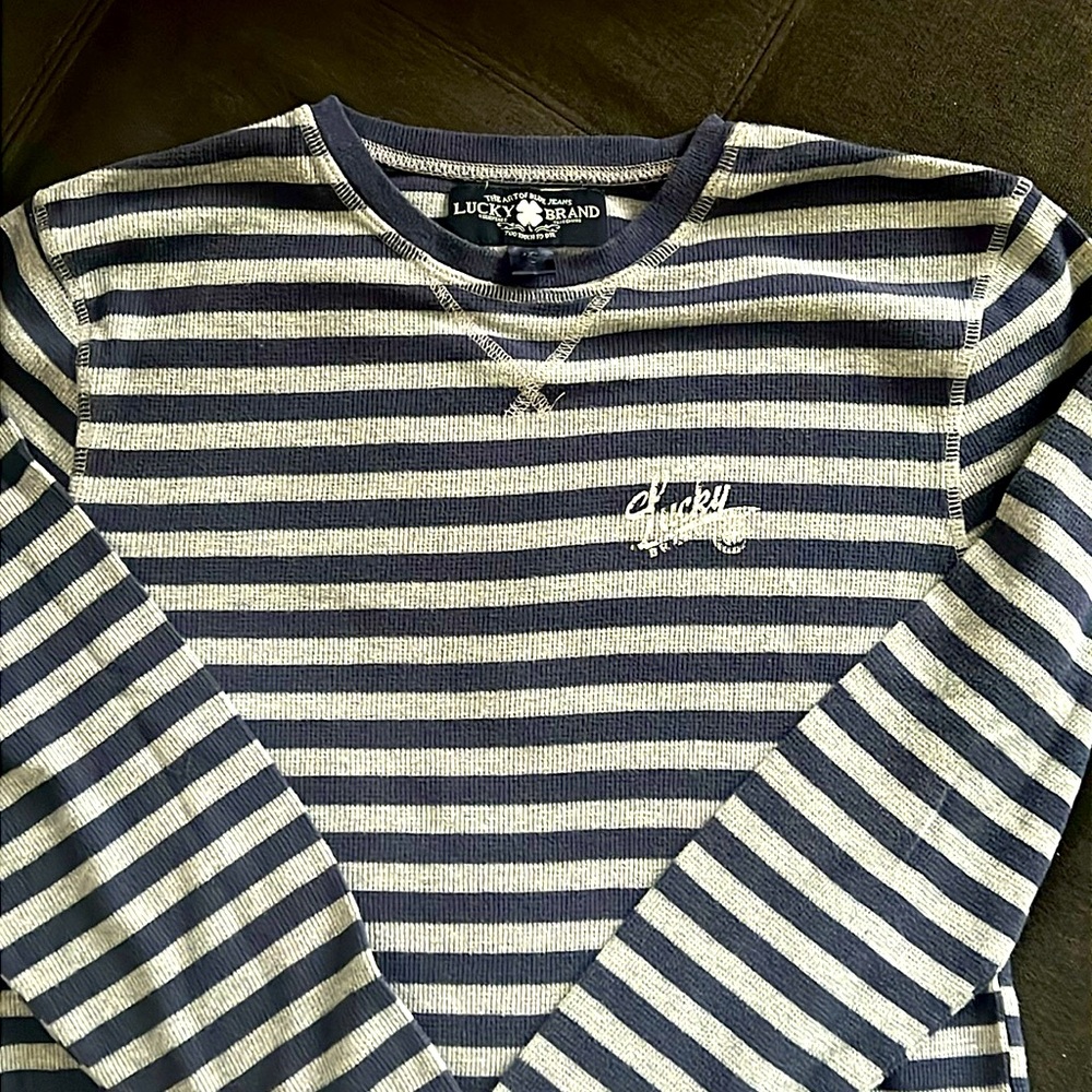 Mens Lucky Brand Blue & Gray Striped Thermal.